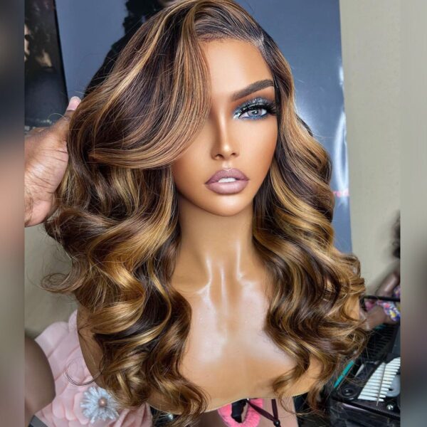 Balayage Highlight Honey Blonde Body Wave Lace Front Wigs High Density