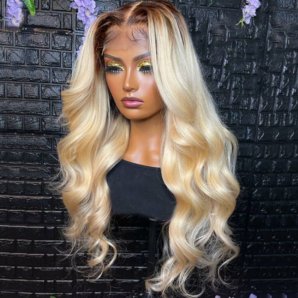 613 Blonde Wig With Dark Roots Human Hair 13x4 Lace Front Wigs