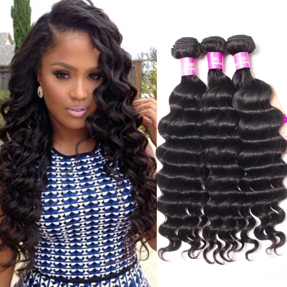 Tinashe Hair Loose Deep Wave 3 Bundles Peruvian Hair Weave Bundles Ocean Wave 100% Virgin Human Hair