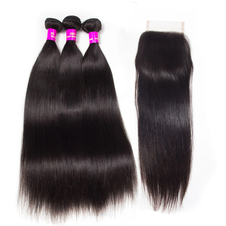 Indian Straight Bundles With Closure Mink Indian Virgin Hair Straight 3 BundlesWith Closure