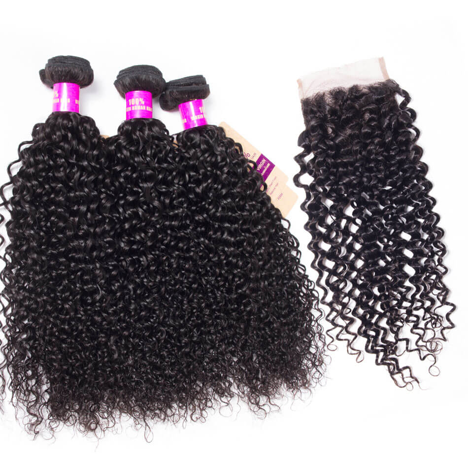 Tinashe Hair Indian Virgin Hair Curly Wave Weft With closure,100% Human Hair Curly Wave 3Bundles With closure