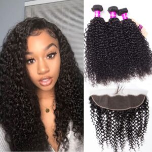 brazilian curly hair 3 bundles with frontal