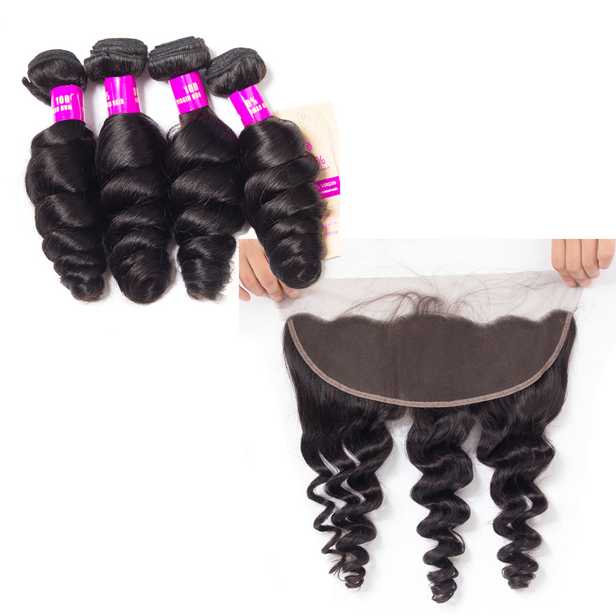 peruvian loose wave 4 bundles with frontal