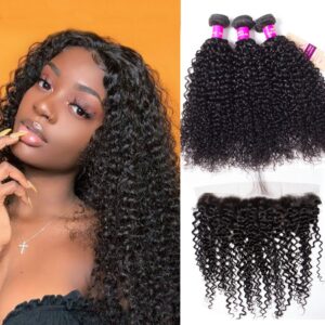 Malaysian curly hair 3 bundles with frontal
