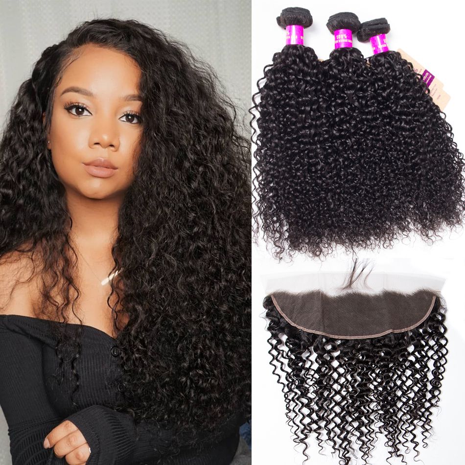 Indian curly hair 3 bundles with frontal