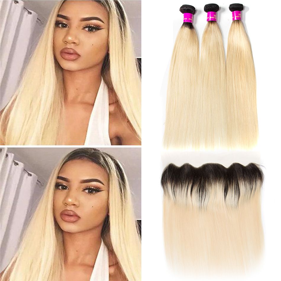 Tinashe hair ombre 1b 613 blonde straight 3 bundles with frontal