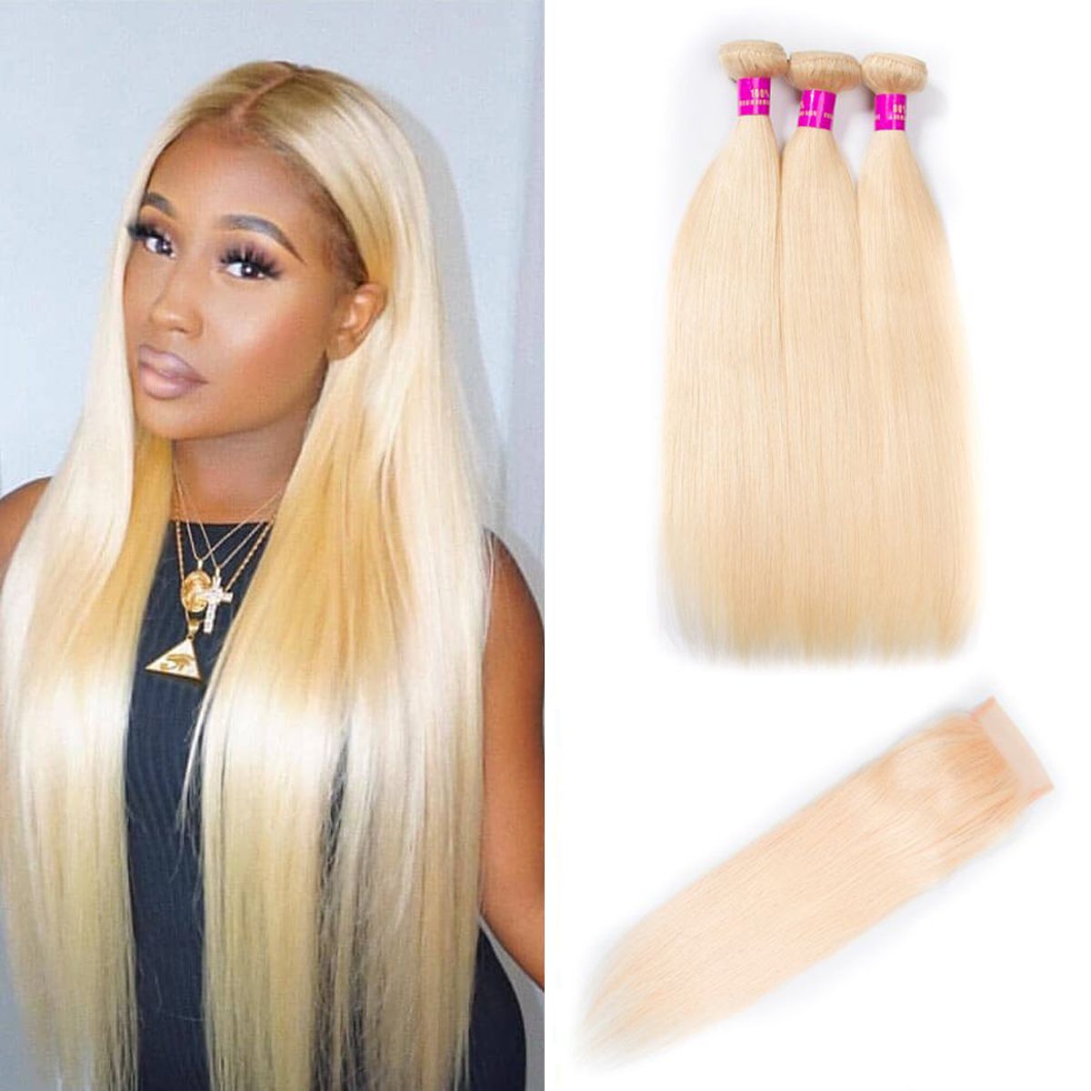Tinashe Hair 613 Hair Bundles Brazilian Blonde Hair 3 Bundles Straight With Closure