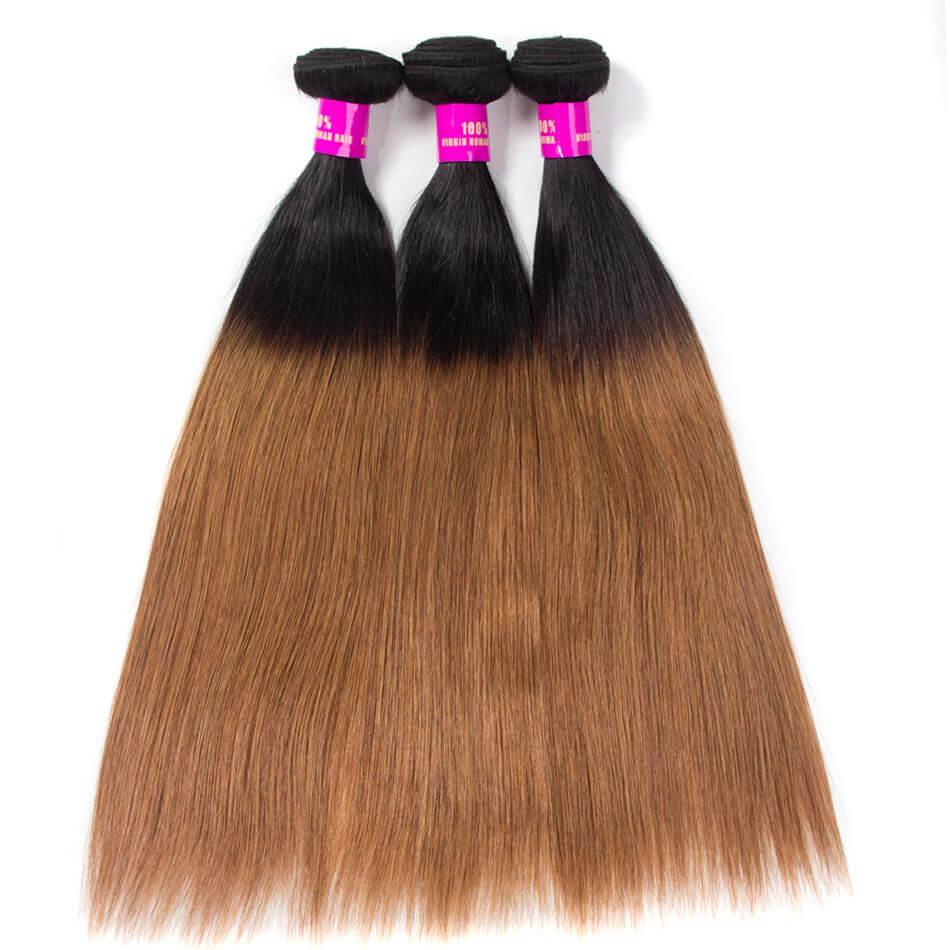 1B/30 Hair Color Brazilian Straight Human Hair Bundles Medium Auburn Brown Hair