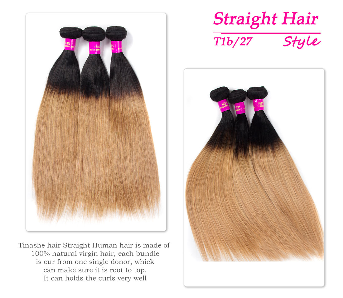 Tinashe hair 1b/27 ombre straight human hair bundles