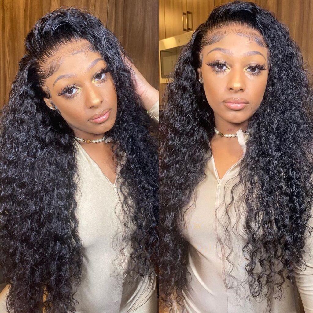 Deep Curly Wave Human Hair 360 Lace Frontal Wigs With Baby Hair 180% ...