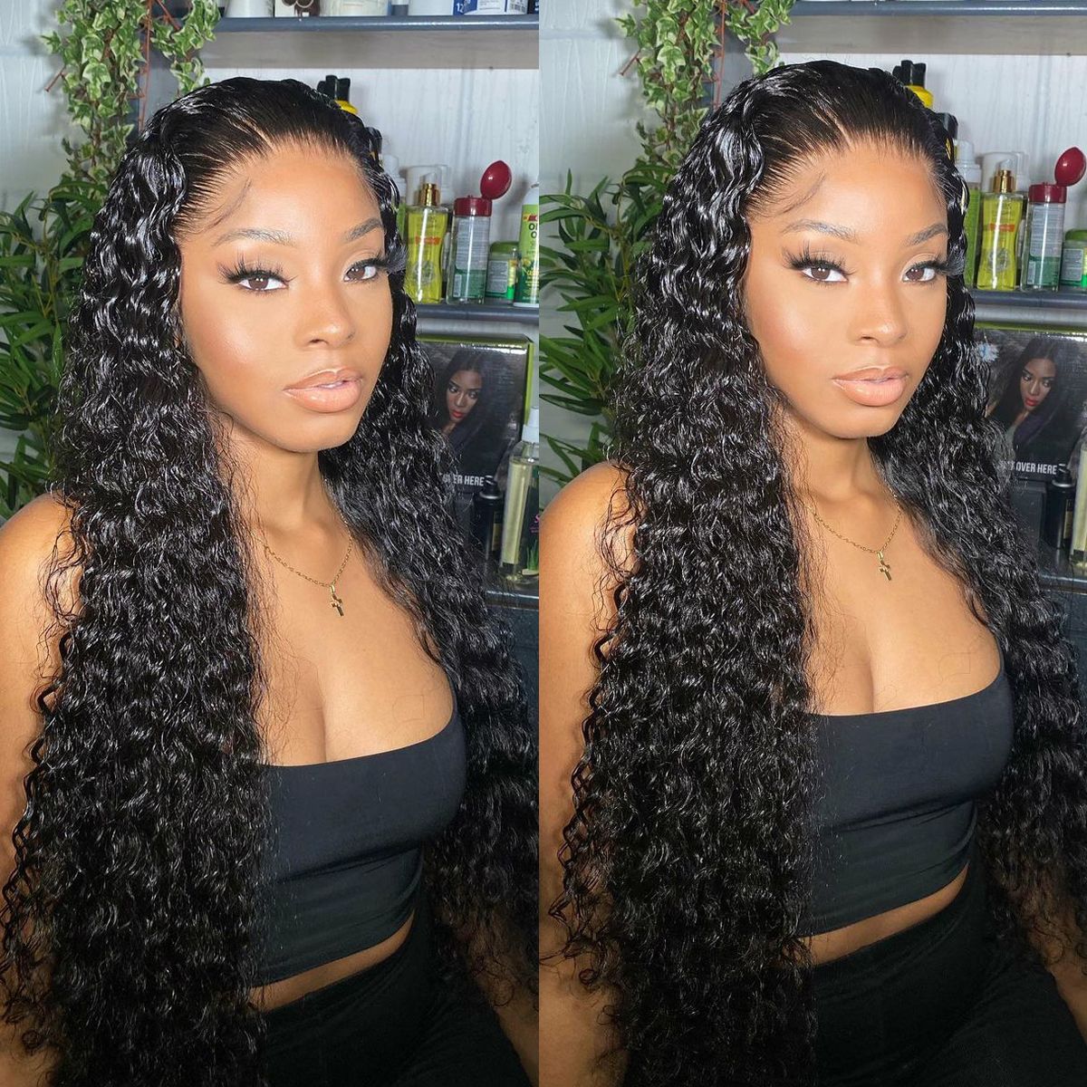 Water Wave Human Hair Wigs With Baby Hair 360 Lace Frontal Wigs 180% Density