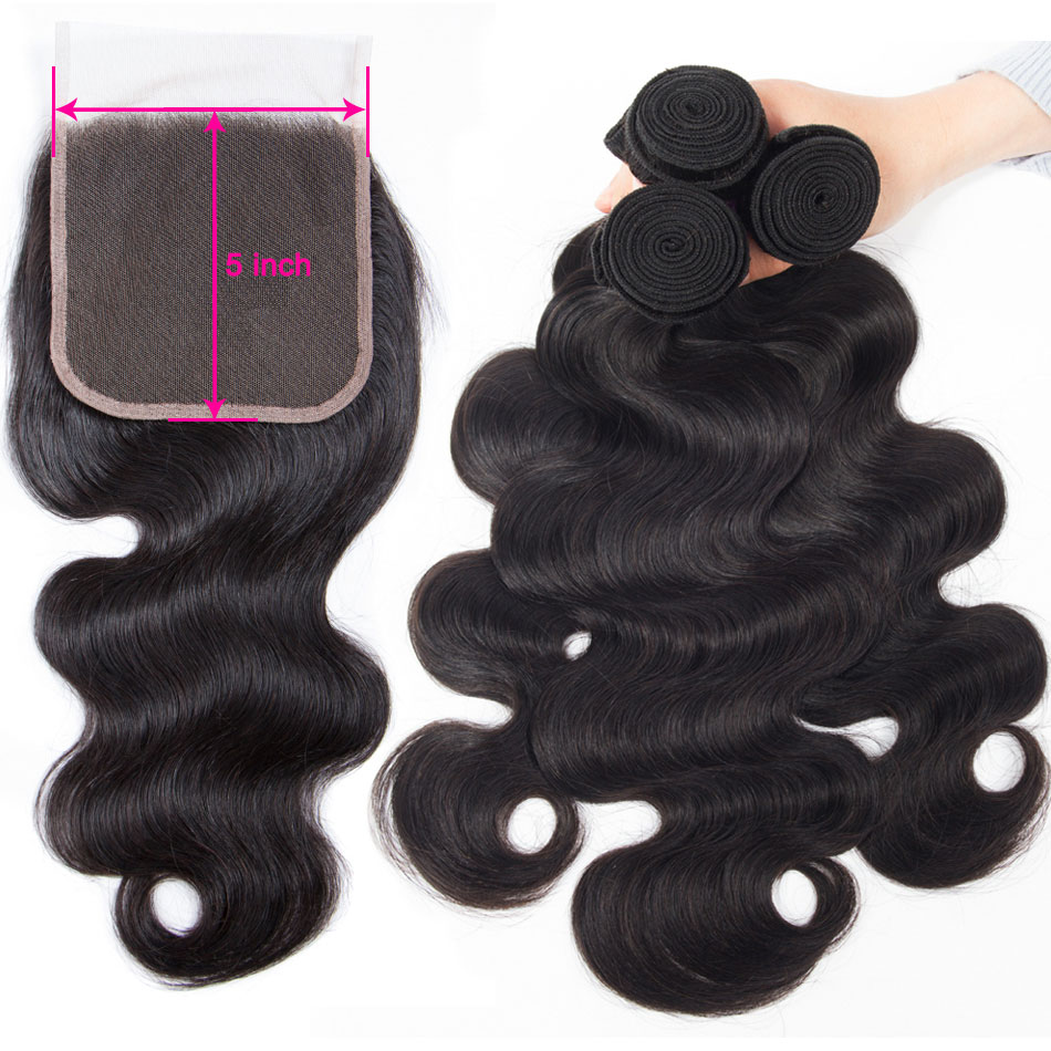 Tinashe hair body wave bundles with 5x5 lace closure