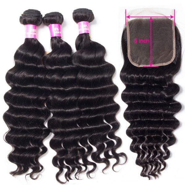 Tinashe hair loose deep 3 bundles with 5x5 lace closure