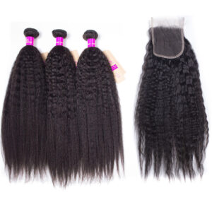 kinky straight hair bundles with 4x4 lace closure
