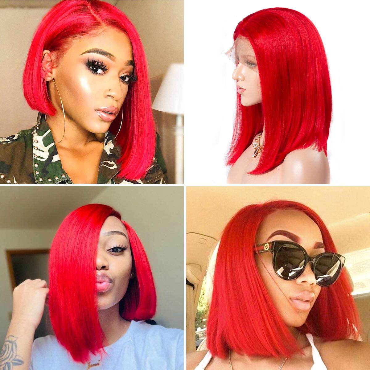 1 colorful short bob striaight hair wigs red