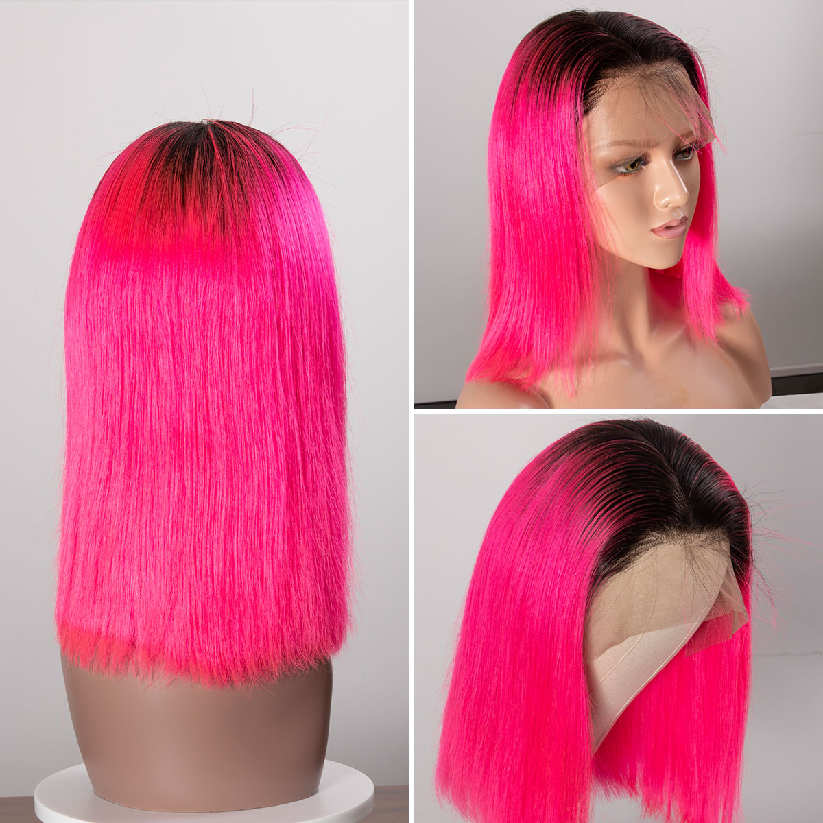 Colorful 13x6 Short Bob Straight Hair - 1B/Pink