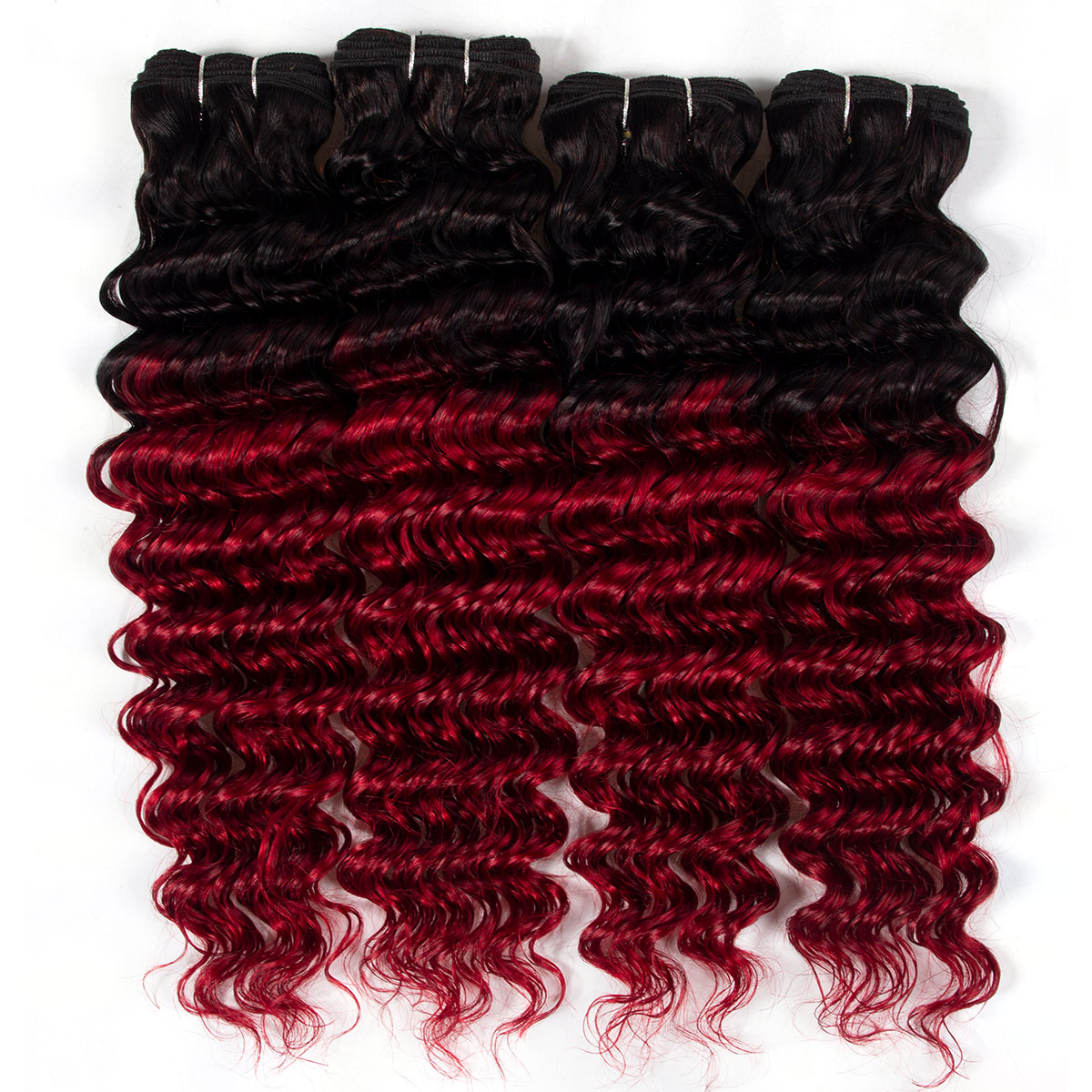 1B/Red Brazilian Deep Wave 3/4 Bundles Virgin Human Hair
