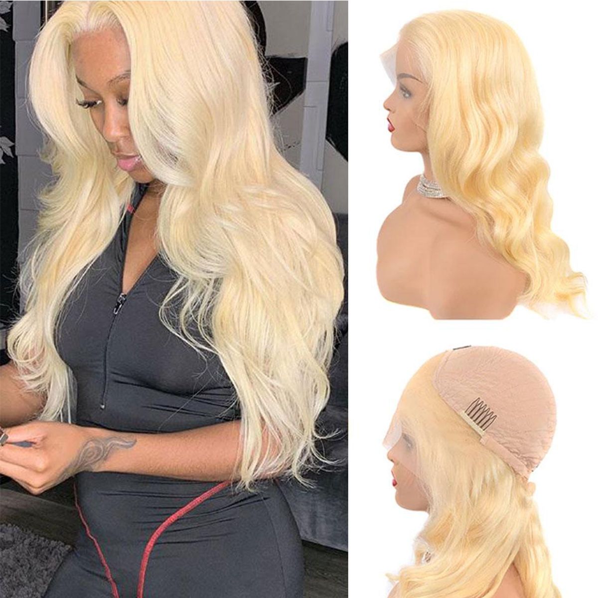 613 Blonde Body Wave Human Hair 136 Lace Front Wigs 180 Density