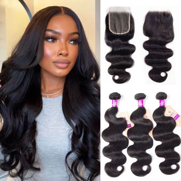 Tinashe hair body wave 3 bundles with closure