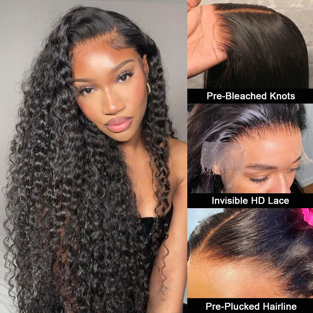Pre-Bleached Knots 13×4 HD Lace Frontal Wigs Deep Wave Glueless Human Hair  Wigs 180%