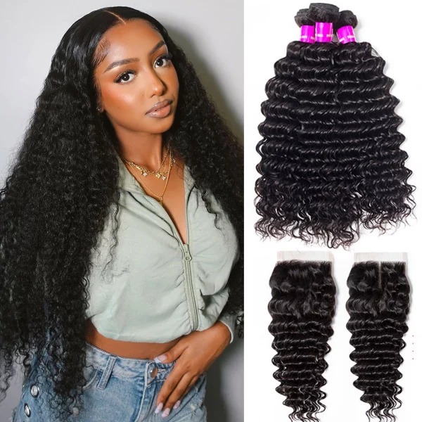 Tinashe hair deep wave 3 bundles with closure