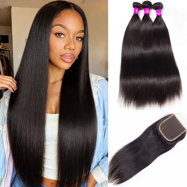 Tinashe hair straight 3 bundles with HD closure