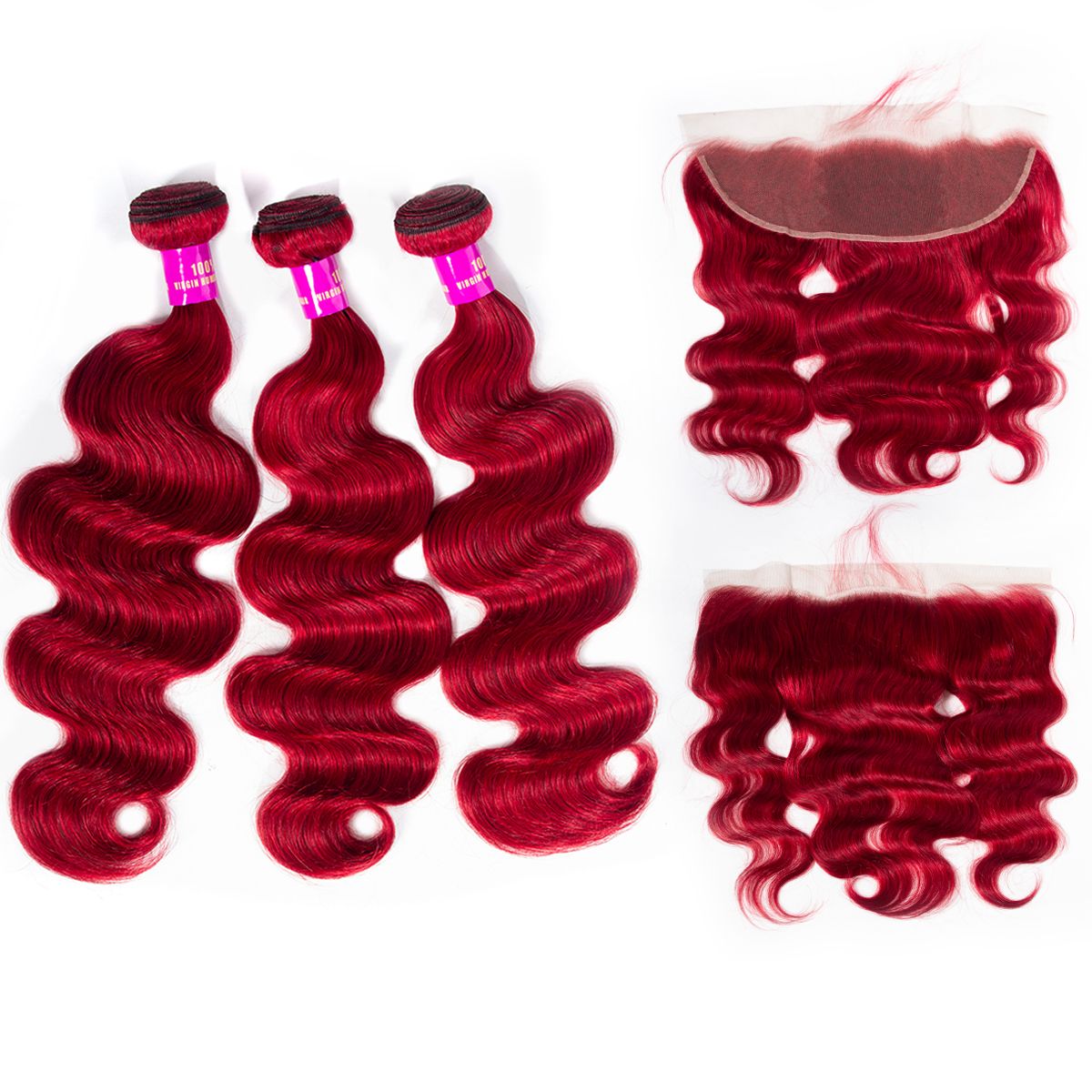 Red Body Wave Bundles with 13×4 Lace Frontal Virgin Human Hair