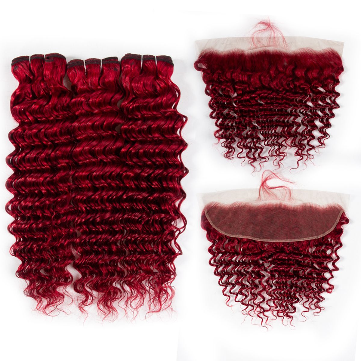 Red Deep Wave Bundles with 13×4 Lace Frontal Virgin Human Hair