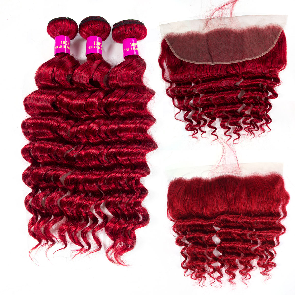 Red Loose Wave Bundles with 13×4 Lace Frontal Virgin Human Hair