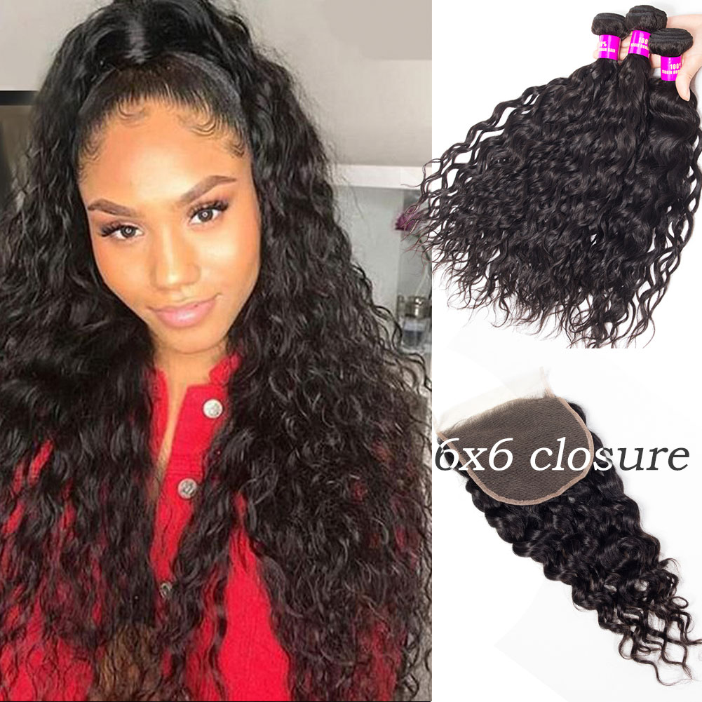 6×6 Lace Closure with Water Wave Bundles