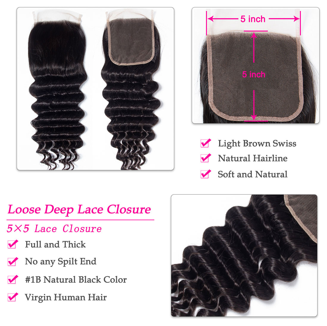 5×5 Loose Deep Wave Lace Closure