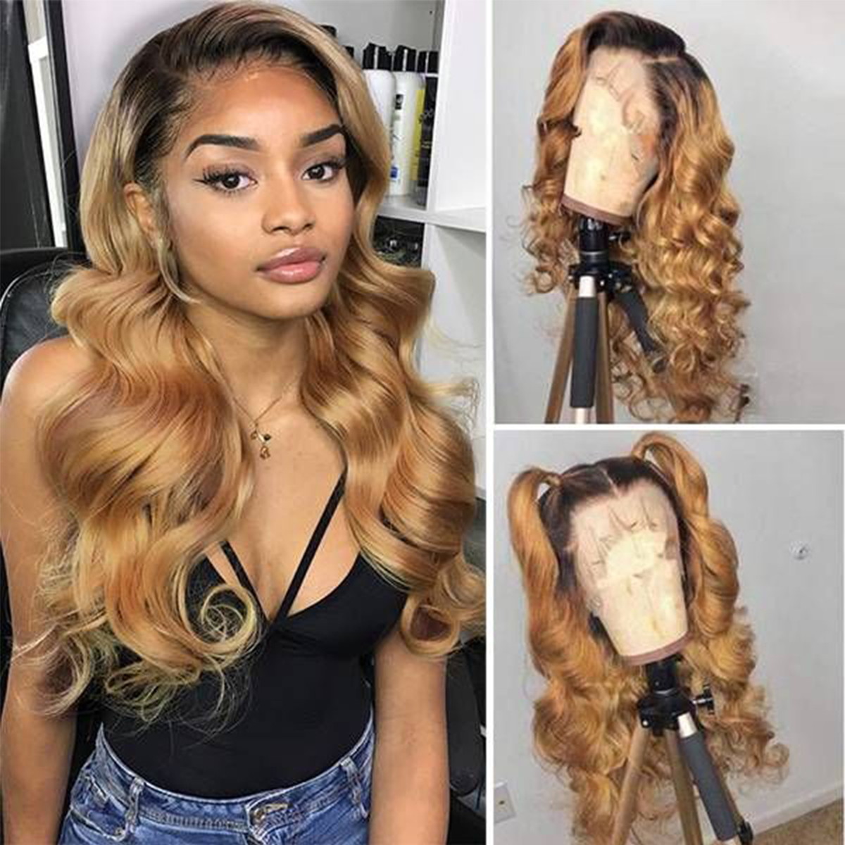 blonde wig side part
