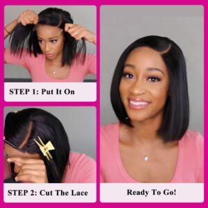 C-Shaped Side Part Straight Bob Wig Minimalist Undetectable HD Lace ...