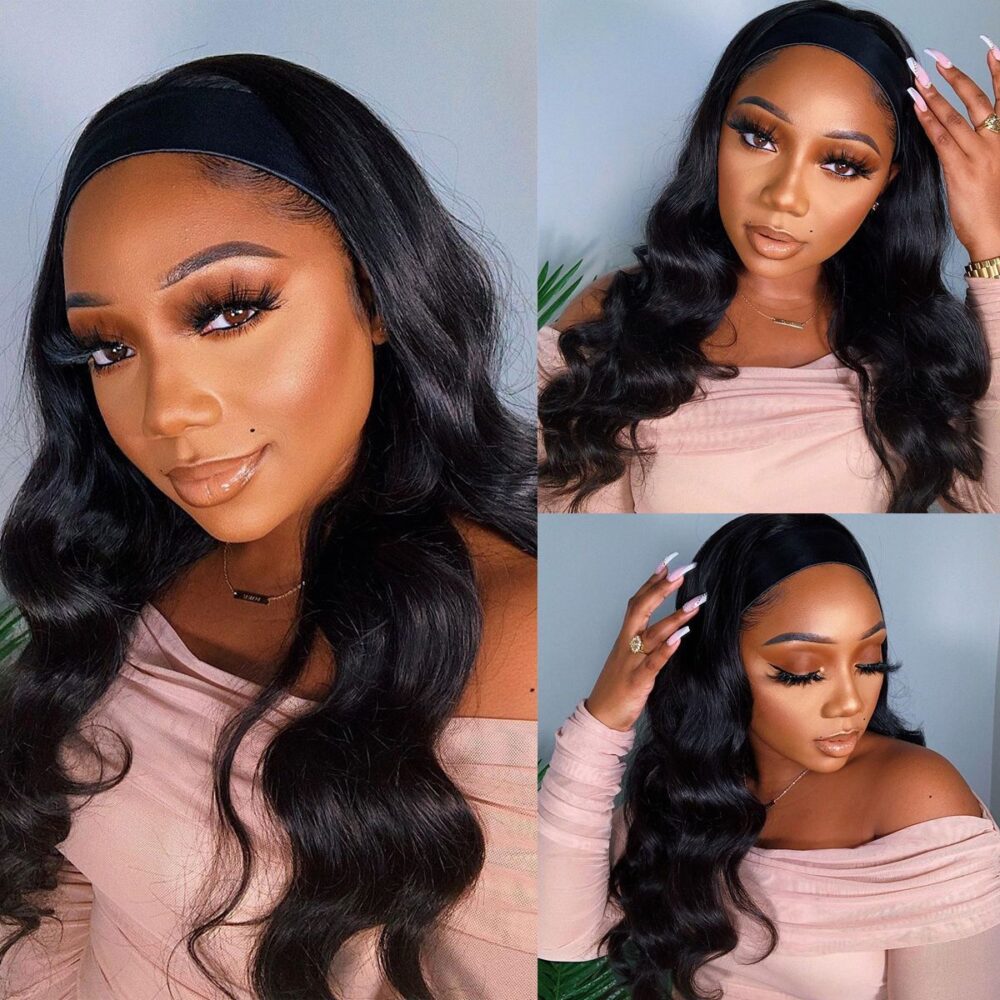 New Wig with Headband Body Wave Human Hair Wigs 150 No Gel No Glue