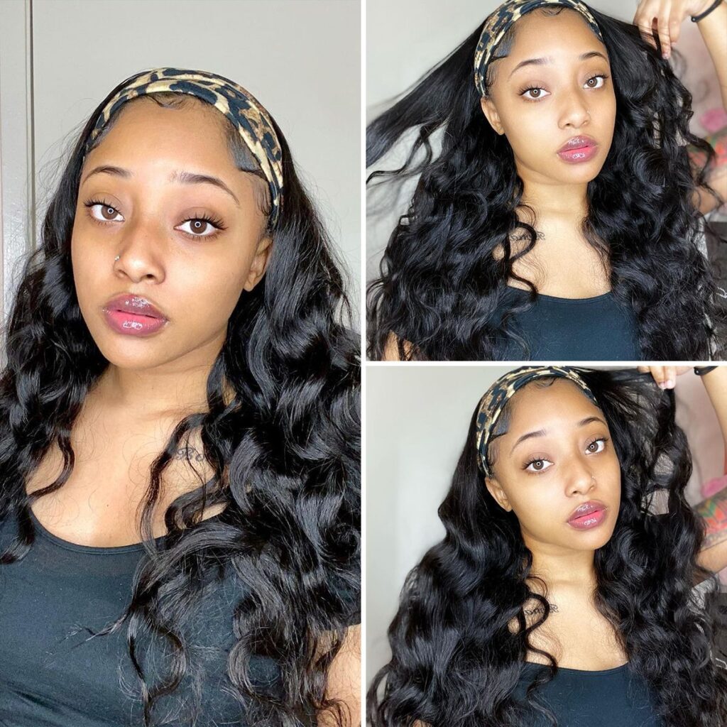 New Wig with Headband Body Wave Human Hair Wigs 150 No Gel No Glue