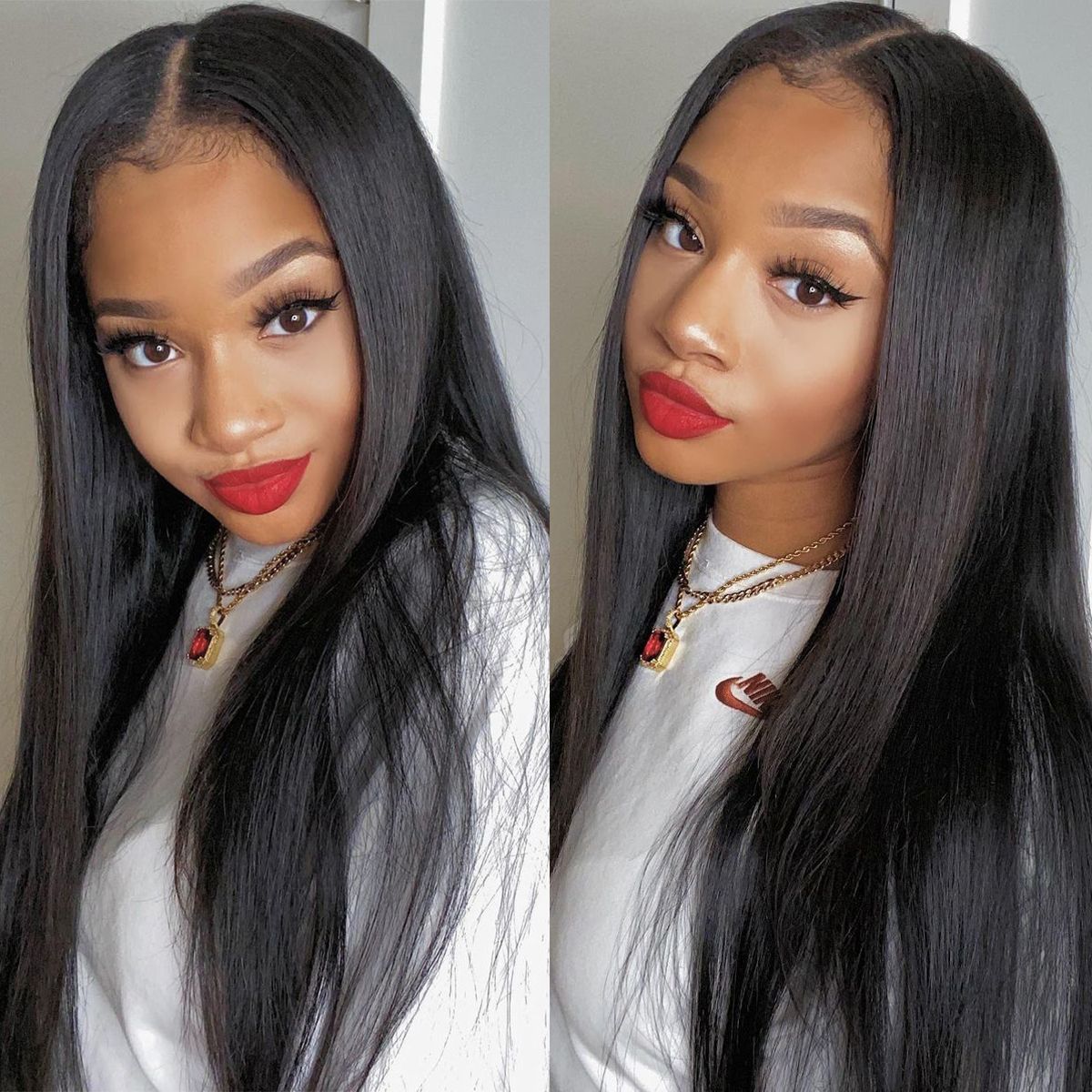 Straight Human Hair U Part Wigs 150% Density Natural Color Wigs