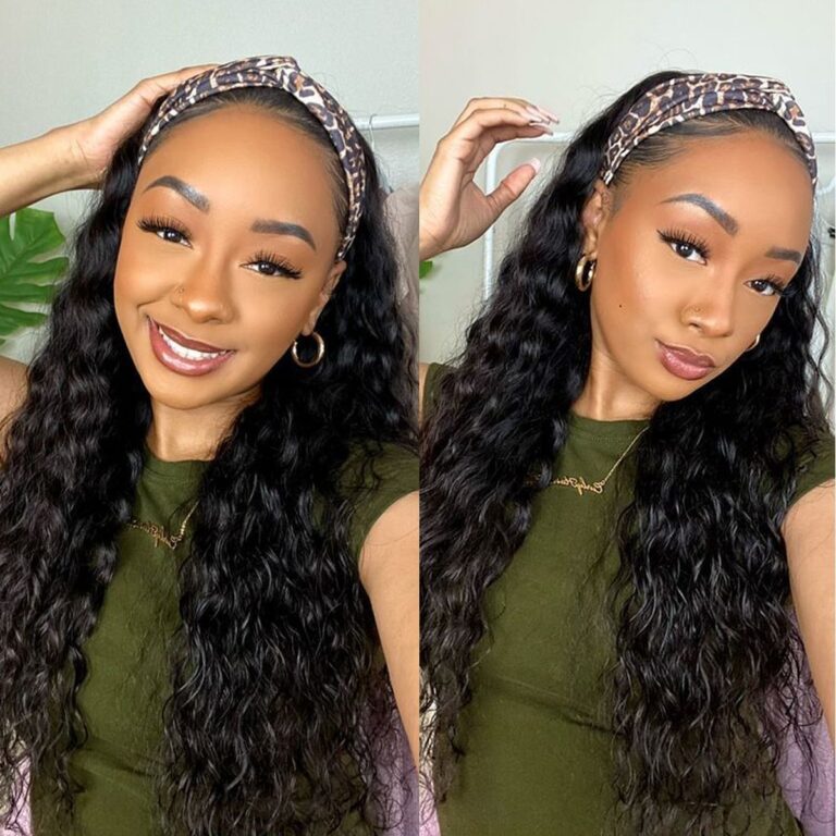 Human Hair Headband Wig Water Wave 150 Silk Scarf Headband Half Wigs