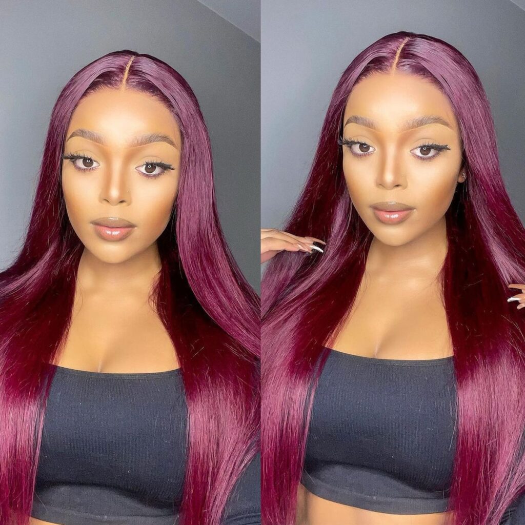 99J Color Burgundy Straight Hair Glueless Human Hair Lace Wig | Tinashe ...