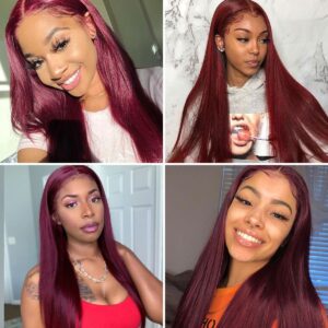99J Color Burgundy Straight Hair Undetectable Lace Front Wig | Tinashehair