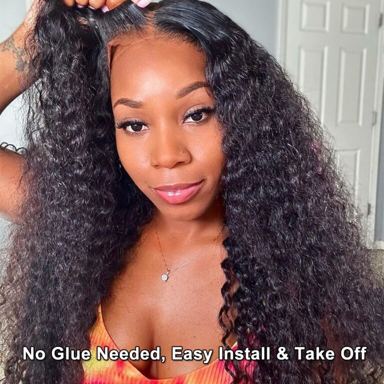 Pre-Bleached Knots Wear And Go Glueless Lace Wig Deep Wave Pre-cut Lace ...