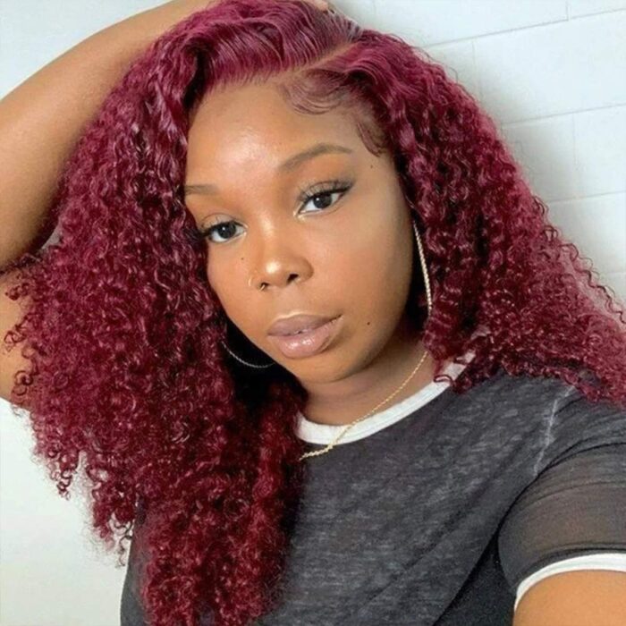 99J Burgundy Red Curly Wave 13x4 Undetectable HD Lace Front Wig ...