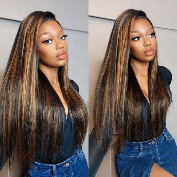 Highlight Straight Hair Honey Brown 13x4 HD Lace Front Wigs | Tinashehair