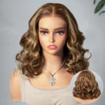 Tinashe hair highlight honey blonde loose wave short wig (1)