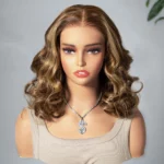Tinashe hair highlight honey blonde loose wave short wig (3)