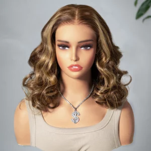 Tinashe hair highlight honey blonde loose wave short wig (3)
