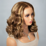Tinashe hair highlight honey blonde loose wave short wig (4)