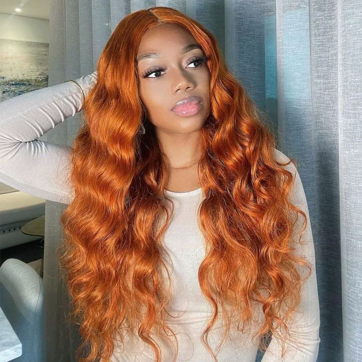 Color Orange Ginger Body Wave Lace Front Wig 180% Density