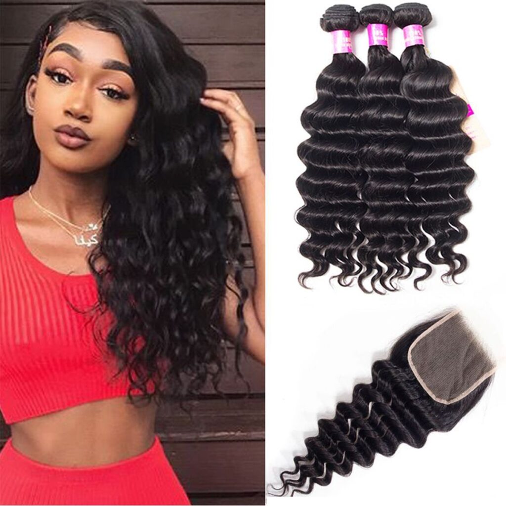 Brazilian Loose Deep Bundles With Transparent Lace Closure | Tinashehair