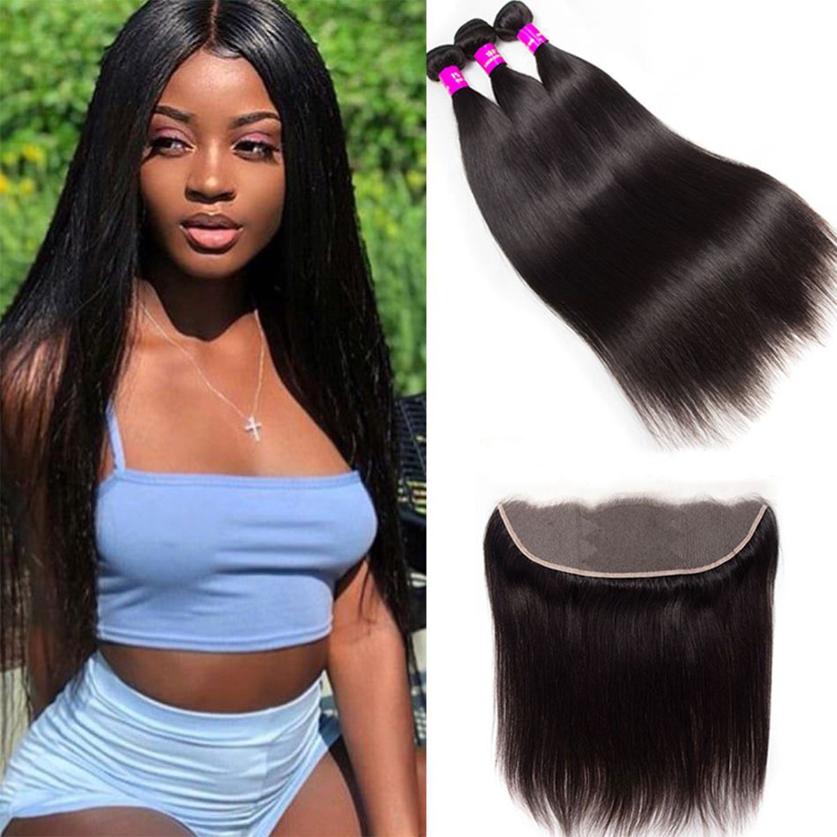 Transparent HD Lace Frontal Closure With Brazilian Straight Hair Bundles