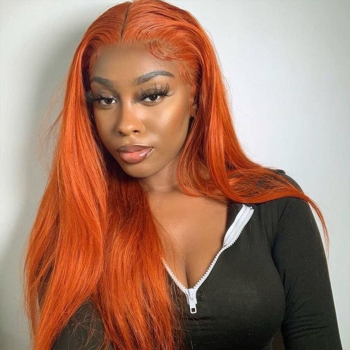 Orange Ginger Color Lace Front Straight Hair Wig 200% Density